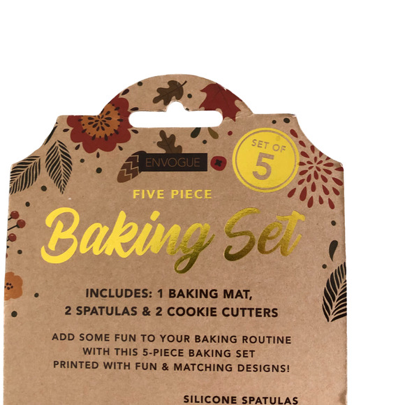 Envogue Pumpkin Kisses Set of 5 Baking Set - Baking Mat Spatulas Cookie Cutters - Picture 5 of 6